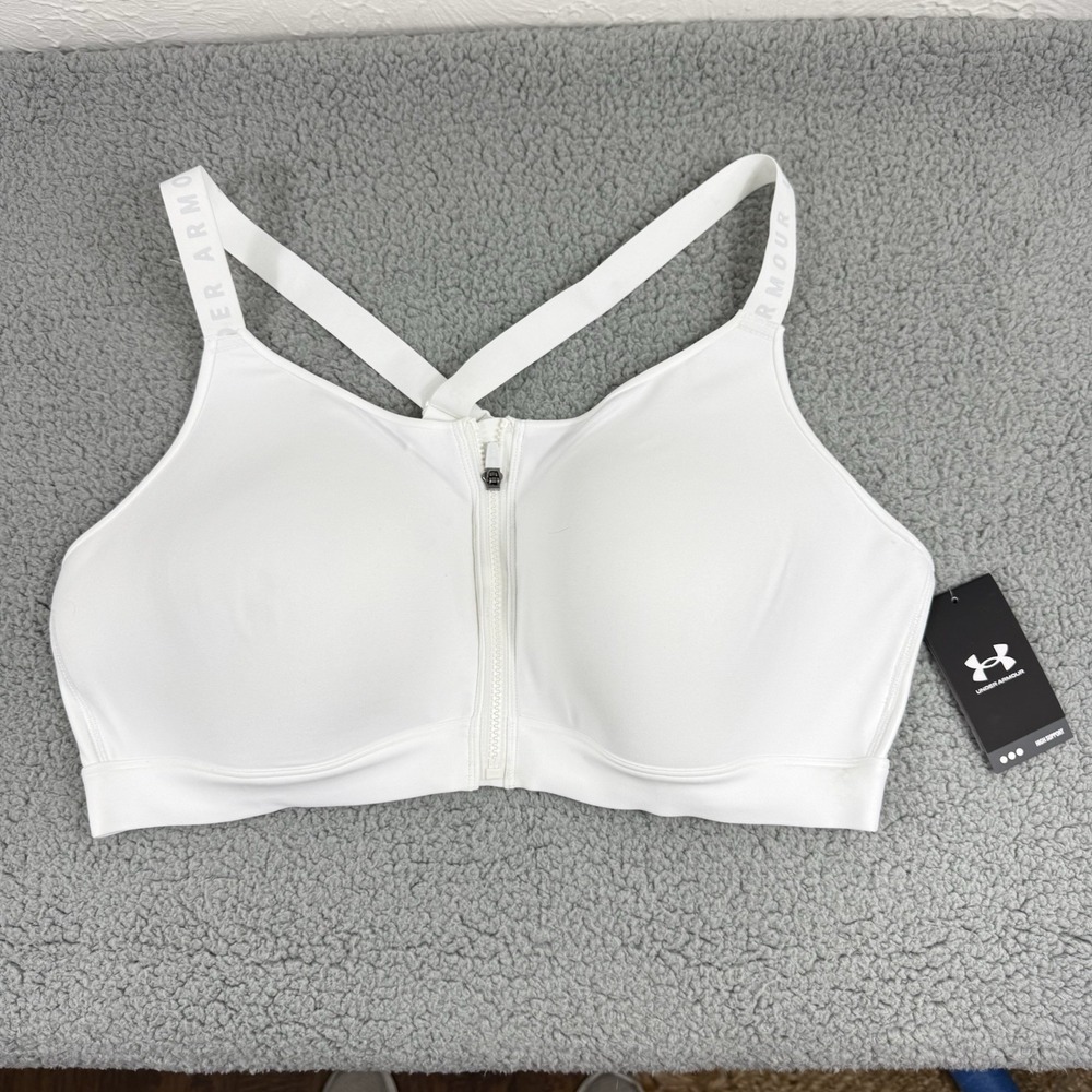 Under Armour Women's Sports Bra 3X Infinity High-Impact Zip White Active Wear